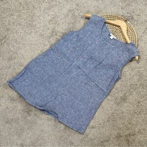 Garnet Hill Women’s Linen Tunic Top Asymmetrical Sleeveless in Chambray Blue 8